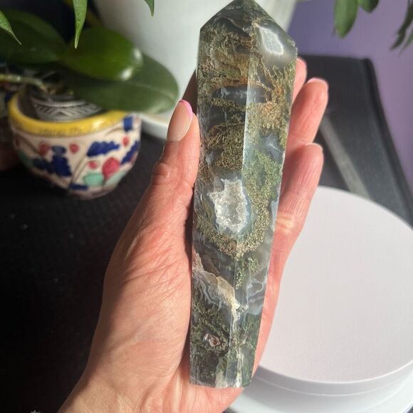 Large Moss Agate Crystal Wand‎ Scepter - Picture 2 of 16